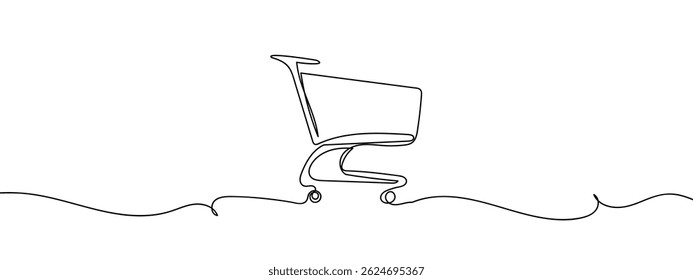 Continuous line, shopping cart, online shopping concept hand drawn line drawing illustration, vector, transparent background.