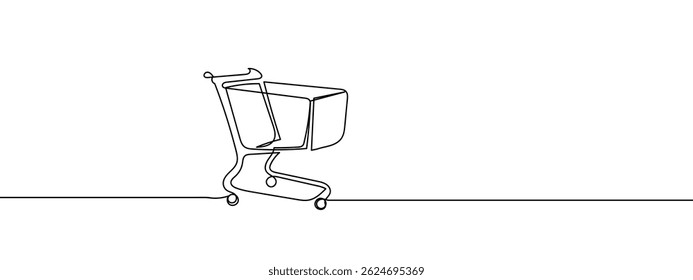 Continuous line, shopping cart, online shopping concept hand drawn line drawing illustration, vector, transparent background.