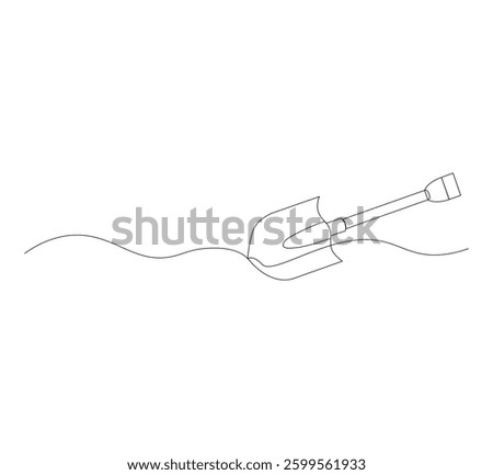 Continuous line of shovel.One line drawing of shovel,white background Continuous single line sketch drawing of shovel used in agricultural and plantation work activities, one line vector illustration.