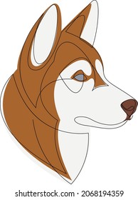 Continuous line Siberian Husky Drawing. Vector illustration one line drawing.