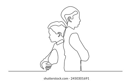 continuous line of sibling quarrel.drawing one line of brother and sister quarrel at home.isolated white background