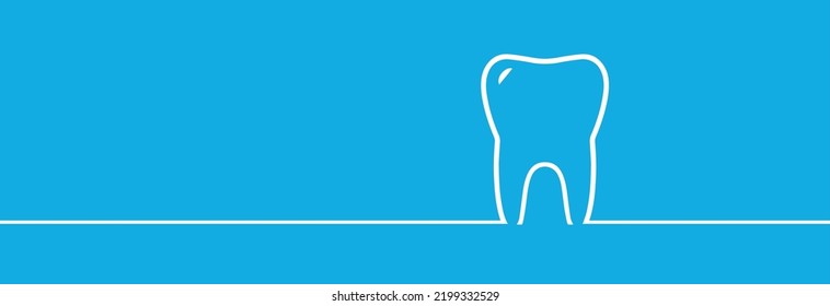 continuous line silhouette of a human tooth on a blue background