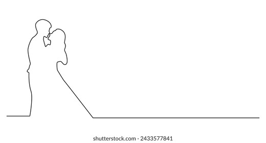 continuous line silhouette of a man and woman kissing.silhouette of a romantic couple drawn in one simple line.minimalist line vector kissing