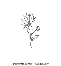 Continuous Line of Simple Flower Illustration. Abstract Contemporary Botanical Design Template for Minimalist Covers, t-Shirt Print, Postcard, Banner etc. Vector EPS 10.