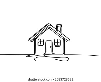 continuous line simple house.one line drawing of housing,real estate,property.single line vector illustration.isolated white background