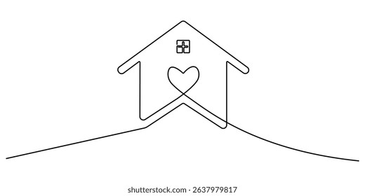 continuous line simple house.one line drawing of housing, real estate, property. single line vector illustration. isolated white background, Continuous thin line home vector illustration, minimalist