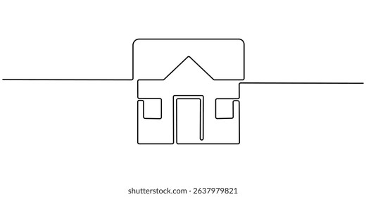 continuous line simple house.one line drawing of housing, real estate, property. single line vector illustration. isolated white background, Continuous thin line home vector illustration, minimalist