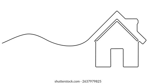 continuous line simple house.one line drawing of housing, real estate, property. single line vector illustration. isolated white background, Continuous thin line home vector illustration, minimalist