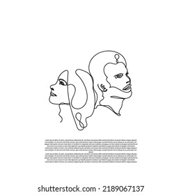 una línea continua de hombres y mujeres simples. vector de arte de línea femenino y masculino