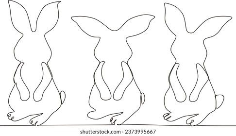 continuous line simple rabbit set illustration