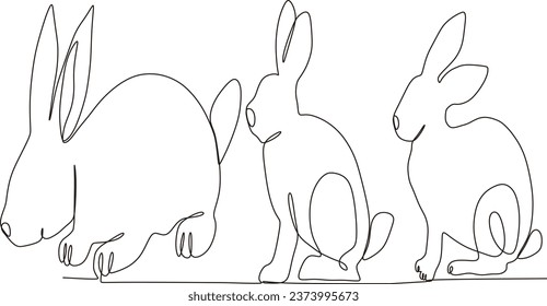 continuous line simple rabbit set illustration