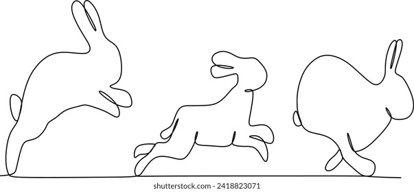 continuous line simple simple rabbit set