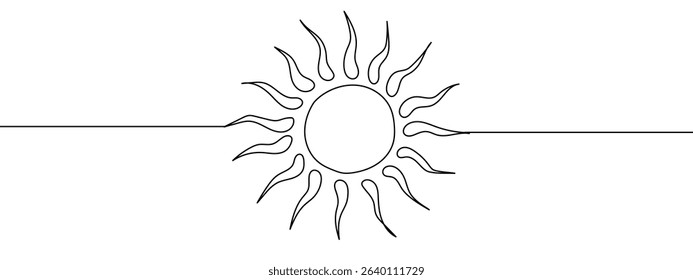Continuous line, simple sun line Vector art lines, transparent background.