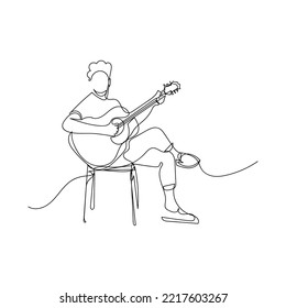 continuous line of singers and playing acoustic guitar. single line drawing youtuber, music content creator, talent show