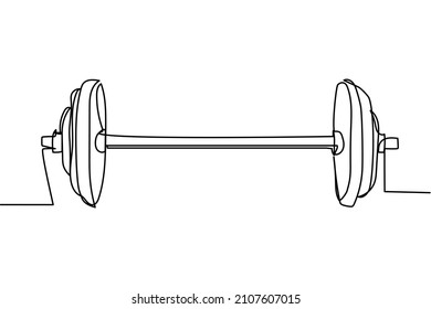 continuous line single barbell lifting weights fitness gym white background vector illustration