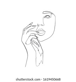 Continuous line, single woman face, abstract beauty icon, female silhouette, one line continuous drawing, trendy art. 