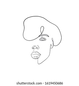 Continuous line, single woman face, abstract beauty icon, female silhouette, one line continuous drawing, trendy art. 