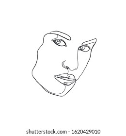 Continuous line, single woman face, abstract beauty icon, female silhouette, one line continuous drawing, trendy art. 