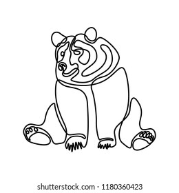 Continuous line Sitting bear. Vector illustration.