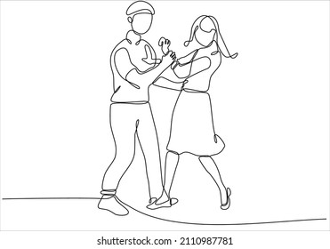 

Continuous Line Of Situations Of Harassment And Sexual Harassment, Violence And Intimidation Between Men And Women In The Workplace In The Office And On The Street. Continuous Line 