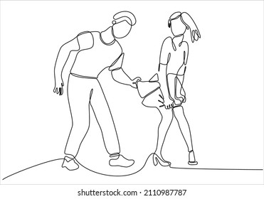 

Continuous Line Of Situations Of Harassment And Sexual Harassment, Violence And Intimidation Between Men And Women In The Workplace In The Office And On The Street. Continuous Line 