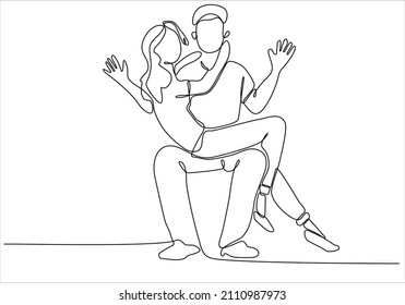 

Continuous Line Of Situations Of Harassment And Sexual Harassment, Violence And Intimidation Between Men And Women In The Workplace In The Office And On The Street. Continuous Line 