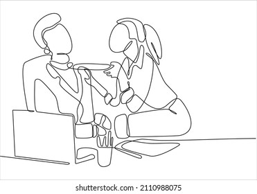 

Continuous Line Of Situations Of Harassment And Sexual Harassment, Violence And Intimidation Between Men And Women In The Workplace In The Office And On The Street. Continuous Line 