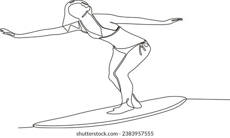 continuous line Skateboard With Summer Swimsuit