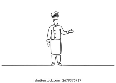 Esquema de linha contínua de um Chef - Cozinhar e Restaurante Gráfico