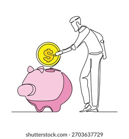 Dibujo de boceto de línea continua arte de hombre de negocios con moneda de dinero grande. Ilustración vectorial de una sola línea editable golpe de pérdida de monedas de dólar dinero