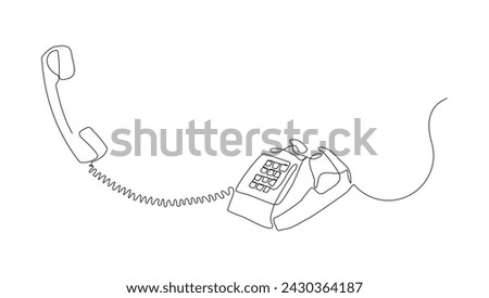 Continuous line sketch drawing of dial telephone. One line sketch drawing of vintage telephone vector illustration