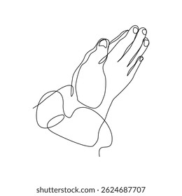 Kontinuierliche Linie Skizze Zeichnung der Handfläche des islamischen Betens für Rmadan und begraben Mubarak. Bearbeitbare Strich-Vektorgrafik.