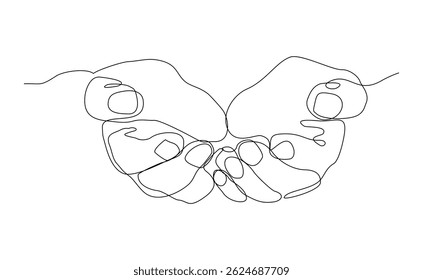 Continuous line sketch drawing of palm hand of islamic praying for ramadan and ied mubarak. Editable stroke vector illustration.