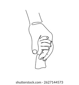 Dibujo de boceto de línea continua del padre que da la mano a su hijo. Ilustración vectorial del concepto de cuidado parental