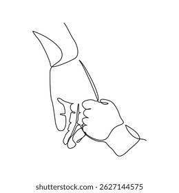 Continuous line sketch drawing of parent giving hand to his child. Parental care concept vector illustration