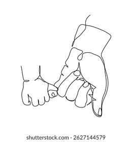 Continuous line sketch drawing of parent giving hand to his child. Parental care concept vector illustration