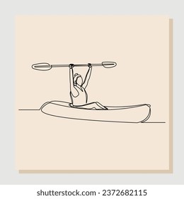 Continuous line sketch hand drawn drawing art of woman rowing canoe. Vector illustration single one line of sport woman paddle kayak.