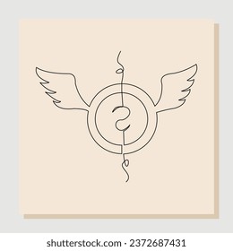 Continuous line sketch hand drawn drawing art of money coin flying with wings. Vector illustration single one line of loss dollar banknote money