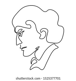 Continuous line sketch portrait of a person. Man profile abstract doodle drawing with head and neck. Flat graphic vector illustration on white background.