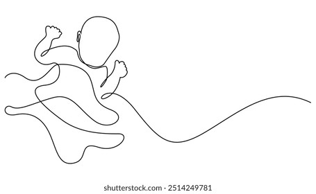 Línea continua de bebé durmiente. Dibujo de una línea de bebé durmiendo profundamente con manta. Ilustración vectorial adorable de una sola línea de bebé. fondo blanco aislado