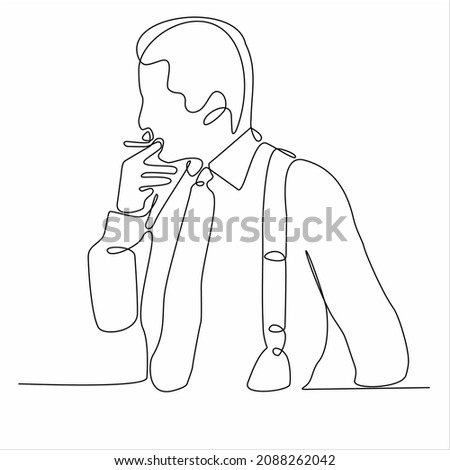 
continuous line smoking man vector illustration