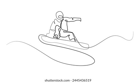 continuous line snowboard.single line sport snowboard.isolated white background