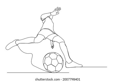 continuous line soccer player kicking ball


