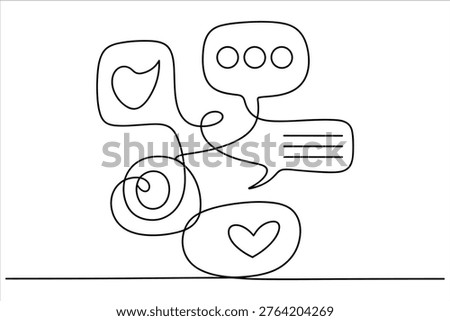 Continuous line of social media and speech bubbles