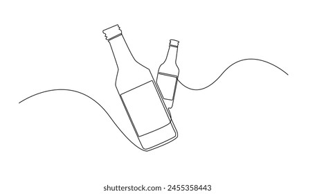 continuous line of soda drink bottles.abstract minimalist line of drink bottles.isolated white background