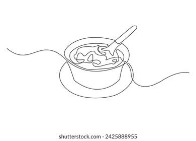 continuous line of soup.one line drawing of bowl of soup .vector single line soup serving