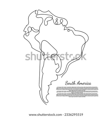 continuous line south america map. blank map of south america single line vector