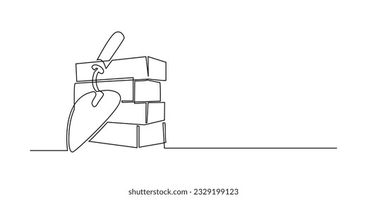 continuous line of spades and bricks.single line of spades and bricks.construction business,building construction.isolated white background