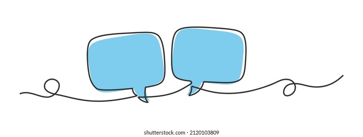 continuous line speech bubbles drawing, single line talk or discussion symbol vector illustration