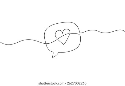 Ligne continue parole bulles drawing.Simple une ligne bulle chat avec un coeur, Simple continu une ligne bulle chat avec un coeur.
